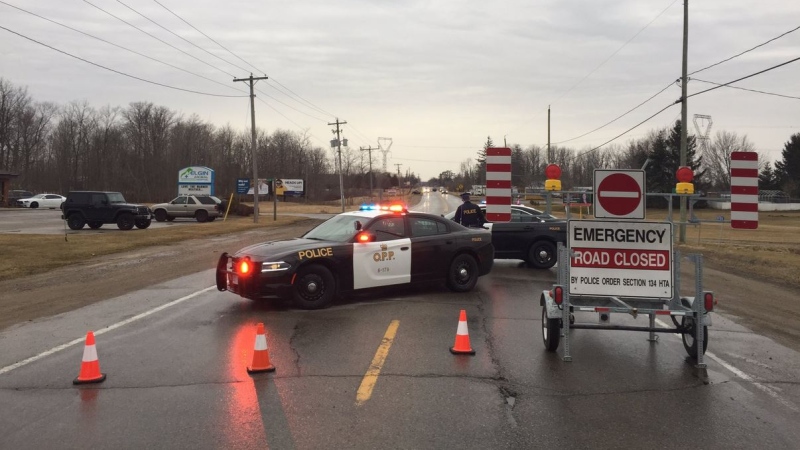 Police block the roadway after a crash St. Thomas, Ont. on Thursday, March 28, 2019. (Sacha Long / CTV London)