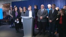 Advocates and city councillors hold a news conference at city hall on April 1, 2019, urging the provincial government to reconsider revoking funding from three existing supervised injection sites in Toronto. 