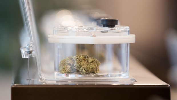 Cannabis on display is seen during a media tour of SpritLeaf's store in Kingston, Ont., Sunday, March 31, 2019. (THE CANADIAN PRESS/Lars Hagberg)