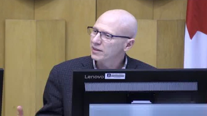 Councillor Michael van Holst speaks at city hall in London, Ont. on Tuesday, April 2, 2019. (Daryl Newcombe / CTV London)