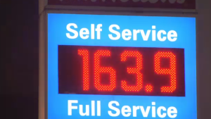 Gas prices are seen at a record-breaking 163.9 cents a litre in Metro Vancouver station on April 4, 2019. 