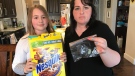 Kyla Georget, left, says she found a green object in her cereal. Her mother, Kandis, wants to find out what it is. (Stephanie Villella/CTV Saskatoon)