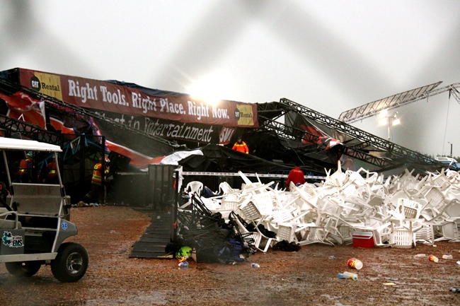 The Seating area and concert stage lie collapsed after wild winds hit the popular annual festival in Camrose, about 100 kilometres southeast of Edmonton (Gordon Deeks / MyNews.CTV.ca)