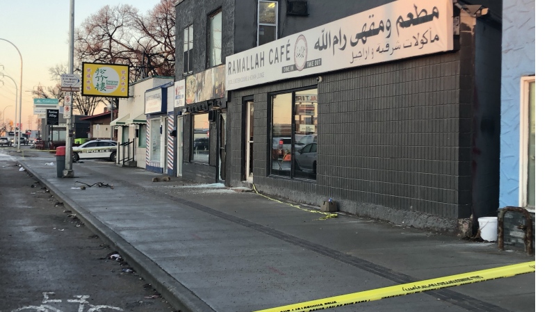 Emergency crews were called to the Middle Eastern restaurant and hookah bar just after 11 p.m. Monday where they found the two victims. (Source: Alex Brown/CTV News)