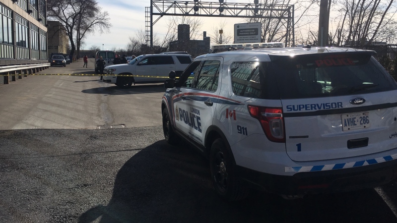 A body found was found in a vehicle in downtown London, Ont. on Wednesday, April 17, 2019. (Gerry Dewan / CTV London)