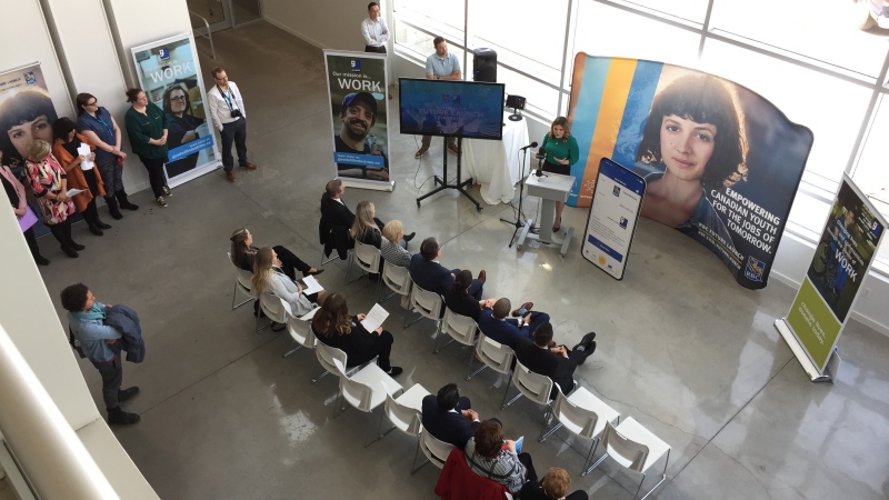 Work First, a new youth employment program, is announced at Goodwill Industries in London, Ont. on Wednesday, April 17, 2019. (Bryan Bicknell / CTV London)