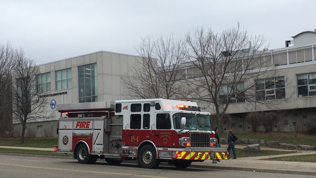 A fire truck in front of Eastwood Collegiate