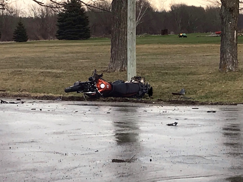 Police are investigating a crash east of Woodstock that left one person with life threatening injuries on Tuesday, April 23, 2019. (Sean Irvine / CTV London)