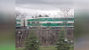 Emergency crews investigate after a GO train on the Barrie line fatally hits a pedestrian on Tues., Apr. 24, 2019 (Photo Cred:Alisha Hempey/Facebook)