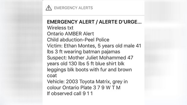 An Amber Alert is issued on Thurs, April 25, 2019 by Peel Regional Police.