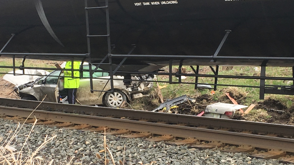 A vehicle after a crash with a train