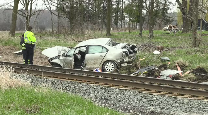 OPP investigate a train-car crash that killed a female on Tuesday, April 30, 2019 near Ingersoll, Ont.
