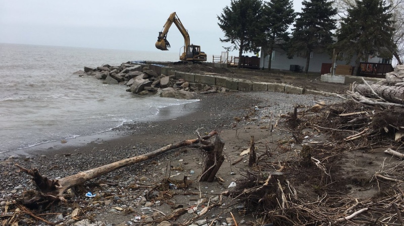 Strong waves on Lake Erie created some damage along Cotterie Park Road in Leamington on April 30, 2019. ( Chris Campbell / CTV Windsor )