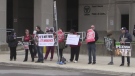 Animal rights activists rally outside the courthouse in London, Ont. on Wednesday, May 1, 2019. (Gerry Dewan / CTV London)