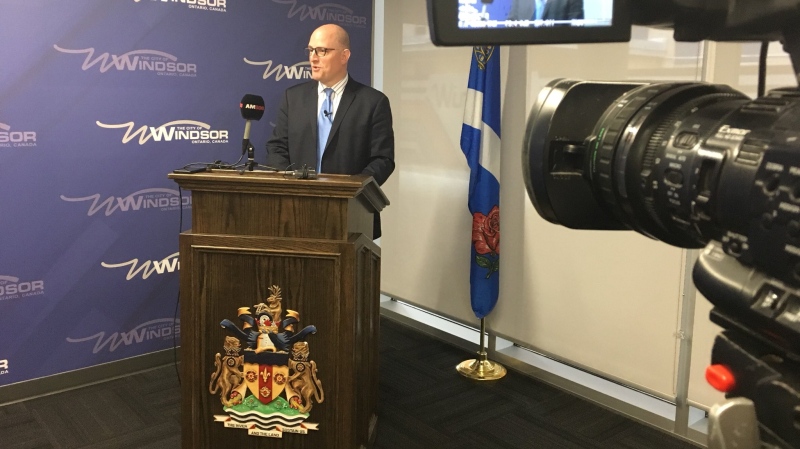 Windsor Mayor Drew Dilkens announces two properties up for sale in Windsor, Ont., on Friday, May 3, 2019. (Chris Campbell / CTV Windsor)