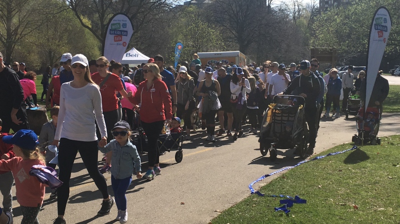Walkers participate in the Walk so Kids Can Talk event in London on Sunday, May 5, 2019. (Brent Lale / CTV London) 