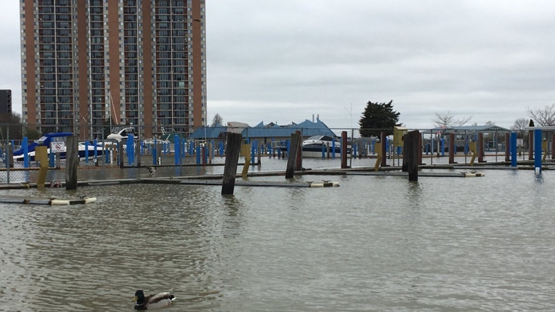Water levels are high at Lakeview Park Marina in Windsor, Ont., on Friday, May 3, 2019. (Ricardo Veneza / CTV Windsor)