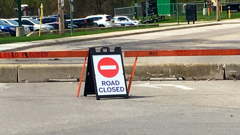 A sinkhole closed a road at Western University in London, Ont. on Monday, May 6, 2019.