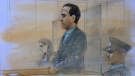 Mohammed Shamji addresses the court on the first day of a two-day sentencing on May 8, 2019. (Sketch by John Mantha)