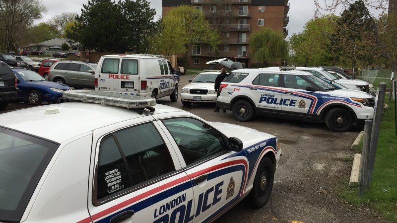 Police investigate after a disturbance at 165 Connaught Avenue in London, Ont. on Monday, May 13, 2019. (Bryan Bicknell / CTV London)