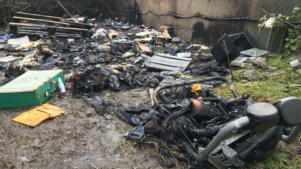 Homeless camp fire in Vancouver