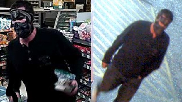Police are searching for a suspect, seen in this image, after they say a convenience store was robbed in Petrolia. 
(Source: Lambton OPP)