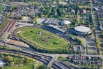 The racetrack in Hastings Park and the Pacific Coliseum are seen from the air in May 2019. (Pete Cline / CTV News Vancouver)