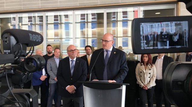 Windsor mayor Drew Dilkens making an announcement concerning the new single-site acute care hospital in Windsor, Ont., on Friday, May 17, 2019. (Ricardo Veneza / CTV Windsor)