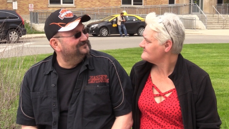 Frank Divinszki and his wife Heather Bowen-Sandham discuss life after his motorcycle accident, in London, Ont. on Friday, May 17, 2019. (Celine Moreau / CTV London)