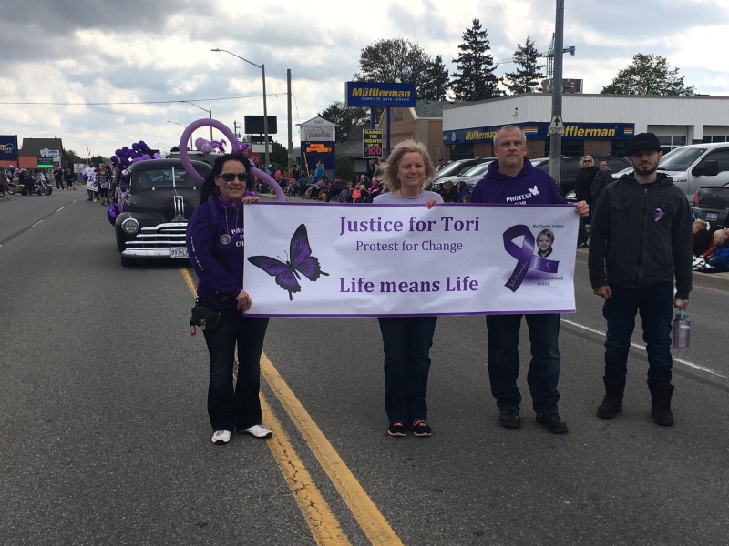 Justice for Tori supporters March in Woodstock Victoria Day parade