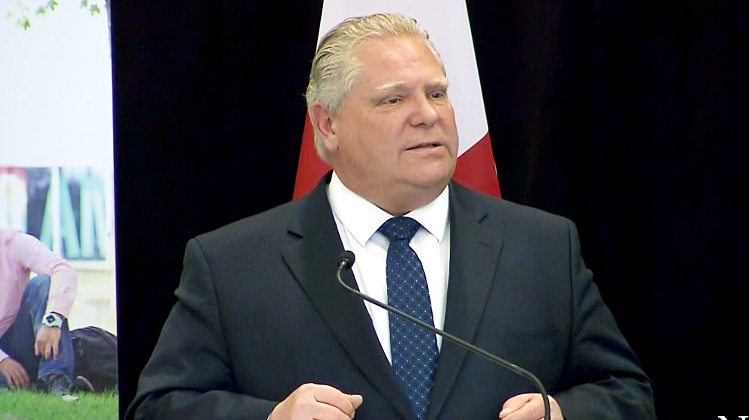 Premier Doug Ford speaks to the Oshawa Chamber of Commerce in Ajax on May 21, 2019.