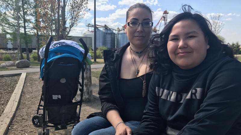 Bonnie Halcrow, left, says she feared for the life of her 10-year-old child, Amekia McKay, during an attack at Pleasant Hill Park. (Saron Fanel/CTV Saskatoon)