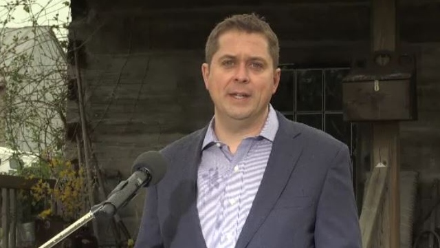 Federal Conservative Leader Andrew Scheer announces his plan to combat human trafficking in Aylmer, Ont. on Wednesday, May 22, 2019.