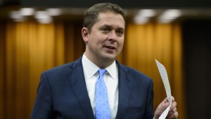 Conservative Leader Andrew Scheer stands during question period in the House of Commons on Parliament Hill in Ottawa on Wednesday, May 8, 2019. Conservative Leader Andrew Scheer is digging into his party's policy bag and vowing to resurrect a Harper-era strategy as part of a wider plan to combat human trafficking. (THE CANADIAN PRESS / Sean Kilpatrick)