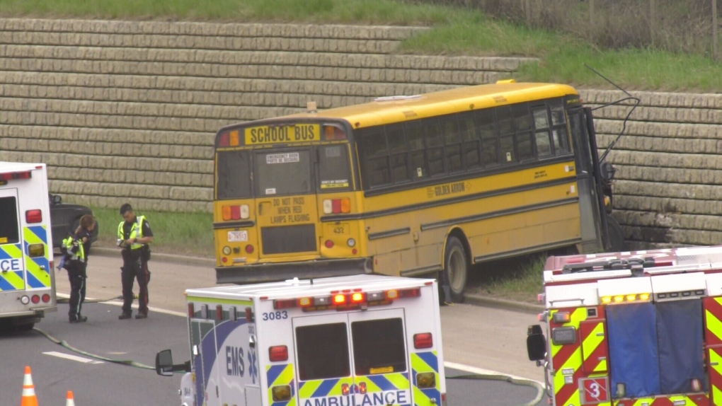 School bus crash on Whitemud Drive