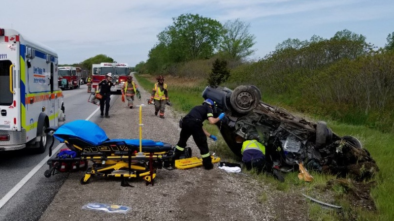 Police say two people were taken to hospital after a crash on Highway 3 on Thursday, May 23. (Courtesy OPP)