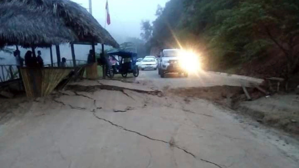 A road is left cracked after an earthquake in Peru