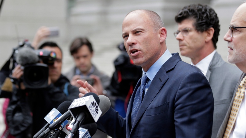 Michael Avenatti speaks to reporters after leaving a courthouse in New York, Tuesday, May 28, 2019, following a hearing where he pleaded not guilty to charges that he defrauded his most famous client, porn star Stormy Daniels. (AP Photo/Seth Wenig)