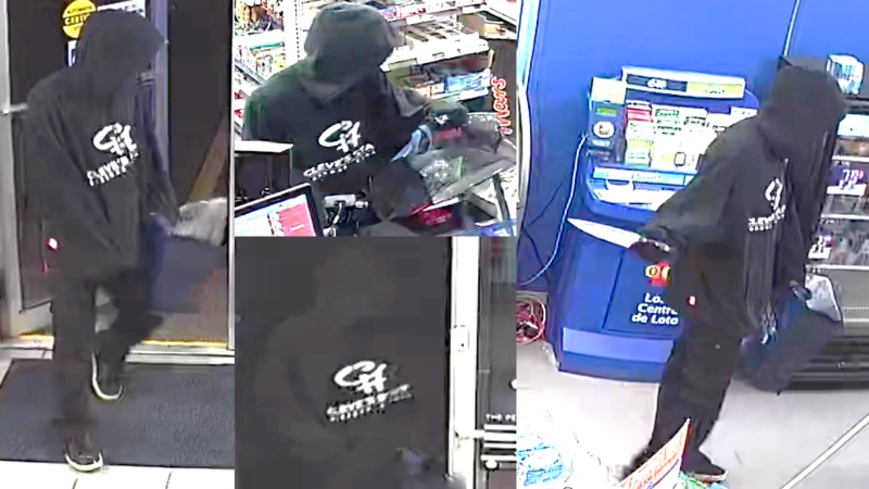 A series of photos released by the Woodstock Police Services shows a suspect sought in a gas station robbery on Thursday, May 23, 2019.