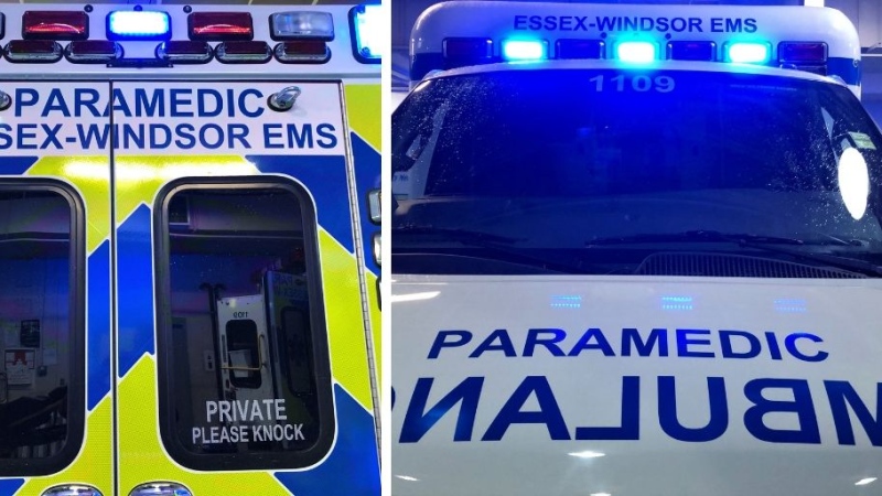 Essex Windsor EMS ambulances are being outfitted with blue lights to promote paramedic and public safety. (Courtesy County of Essex / Twitter)