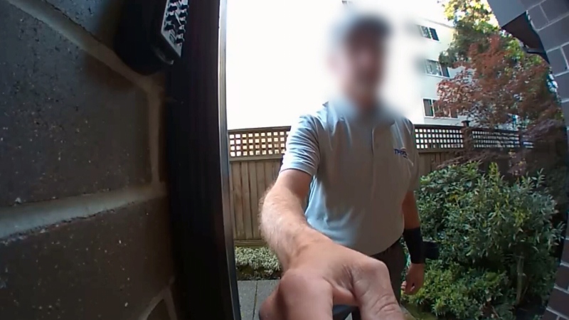 A delivery man was caught urinating in a customer's doorway Friday, May 31, 2019. (CTV Vancouver Island)