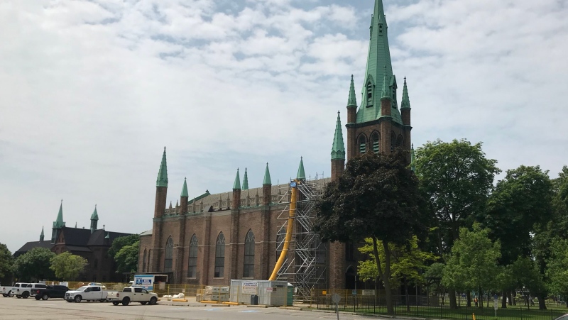 Construction begins on Assumption Church in Windsor, Ont., on Tuesday, June 4, 2019. (Rich Garton / CTV Windsor) 