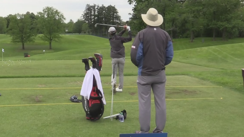 Mike Weir practices ahead of the RBC Canadian Open in Hamilton, Ont. on Tuesday, June 4, 2019. (Brent Lale / CTV London)
