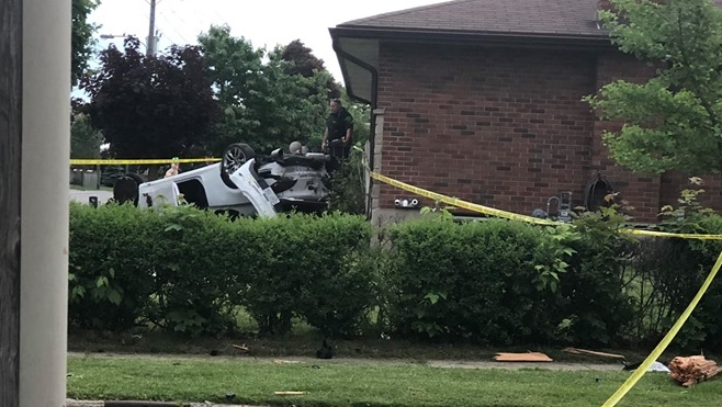 A car that crashed into a house