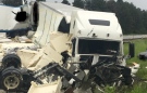 The driver of a box truck was killed in a multi-vehicle pileup on the 401 just east of the 416 Mon., Jun. 10, 2019 (OPP photo).