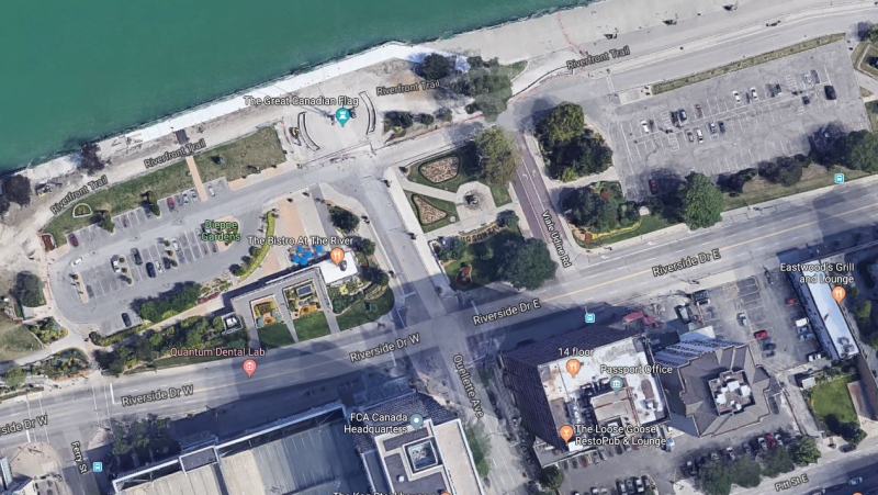 The municipal parking lots near Ouellette Avenue and Riverside Drive in Windsor, Ont. (Courtesy Google Maps) 