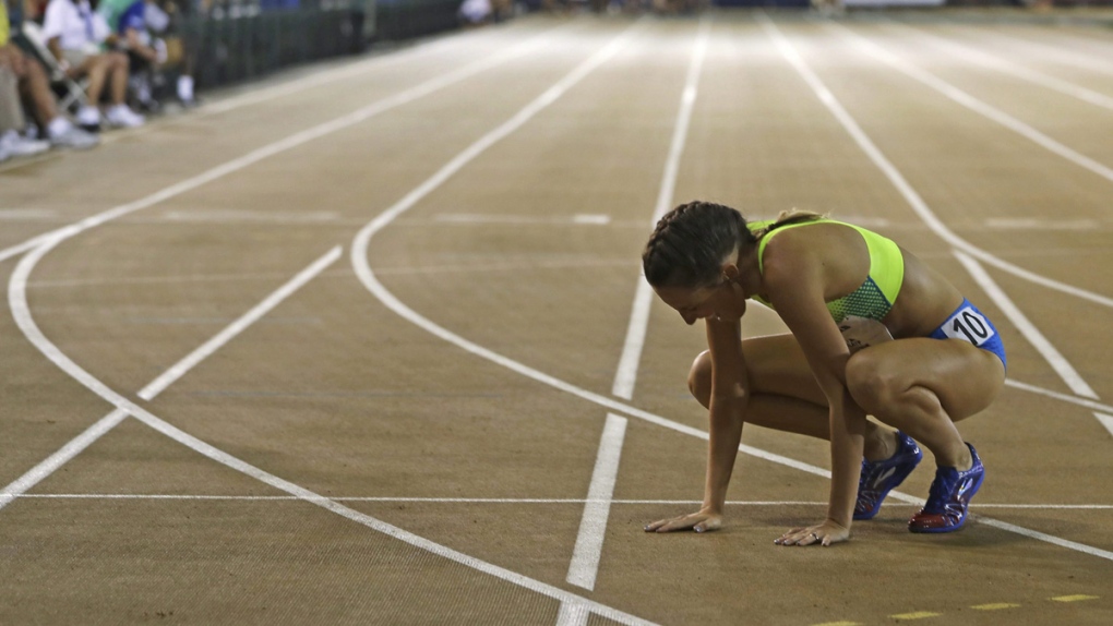 Gabriele Grunewald rests on the track