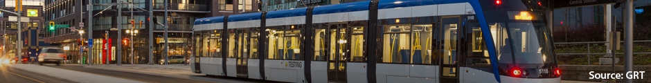 An LRT vehicle in downtown Kitchener (banner)