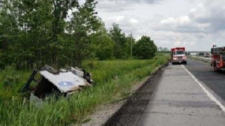 An armoured truck was involved in a crash on Highway 401 in Chatham-Kent on June 14, 2019. ( photo courtesy of the OPP )