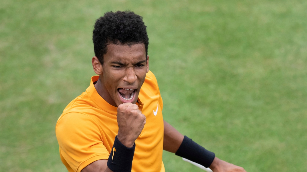 Felix Auger-Aliassime, of Canada, reacts during th